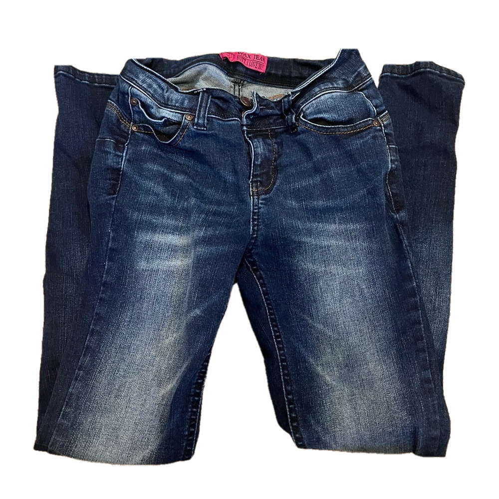 DARK BLUE MID RISE WAX JEANS